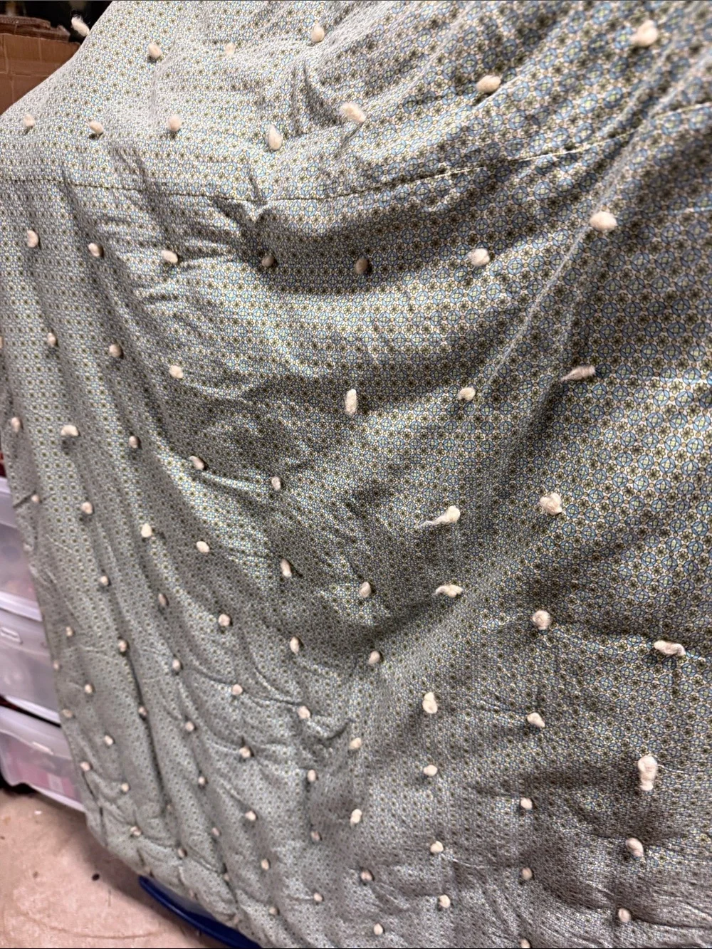 Textured Pom-Pom Comforter in Sage Green by
